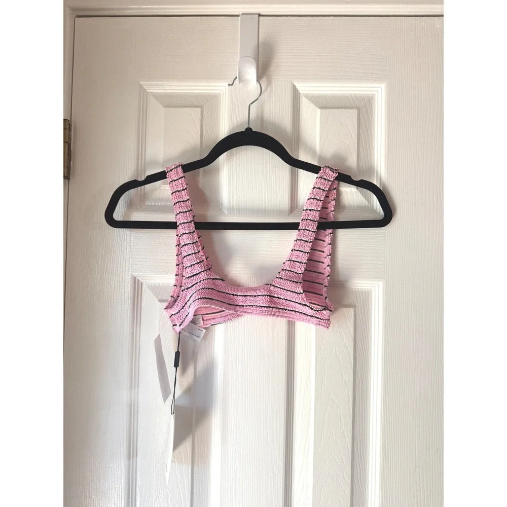 Bond-Eye Australia Scout Cropped Bikini Top Pastel Pink Stripe Lurex OS NEW